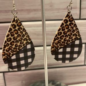 COPY - New Faux Leather Buffalo Check Leopard Earrings